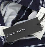 Black Tape Surplice-Neck Striped Wide-Leg Jumpsuit Navy Blue / White stripe 2X