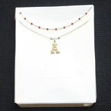 A New Day Beaded "A" Initial Necklace Set 2-Pack Gold / Marron Red 16" 18"