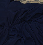 MSK V-Neck Rhinestone Ladder Trim Side Slit Evening Gown Dress Navy Blue S