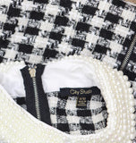 City Studios Juniors Embellished-Collar Shift Dress Black / Ivory 9/10