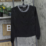 Calvin Klein Womens Lurex Collar Woven Long Sleeve Top Black Multi XS