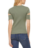 Dkny Jeans Women's Cutout Ribbed T-Shirt E2GFDNUY