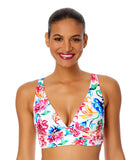 Anne Cole Womens Watercolor Paisley Shirred Bikini Top Swim Multi White M