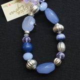 Erica Lyons Beaded Holiday Elastic Bracelets Silver Gray / Blue Multi