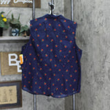 Laura Scott Womens Woven Button Up Sleeveless Shirt 2395-14 Navy Blue Cherry 2X
