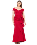 XSCAPE Womens Long Off the Shoulder Scuba Crepe Dress Gown 4793XW Red 16W