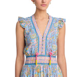 Bell Womens Silk Blend Annabelle Maxi Dress BELLSP25-1 Blue / Yellow Print M