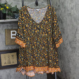 Avenue Plus Floral Print V Neck Flutter Sleeve Border Dress Dark Orange 22W/24W