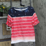 Karen Scott Watercolor American Flag Boatneck Rolled-Cuff Tee Amore Red Multi L