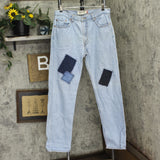 Levi's Womens Vintage Patch Upcycle 505 Baggy Straight Leg Jeans Light Blue XL