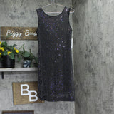 DKNY Womens Petite Sleeveless Cowl-Back Dress XD4IP44A Black / Silver 10P