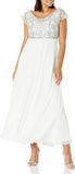 J Kara Womens Cowlneck Beaded Short Sleeve Gown Formal Dress White 8P