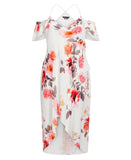 City Chic Size Wrap Cold Shoulder Maxi Dress Bashful Bloom Ivory White Multi 14W