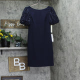 Eliza J Womens Sequined Puff-Sleeve Boat-Neck Sheath Dress EJ4M3056 Navy Blue 2