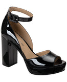 Sun + Stone Womens Reemaa Block High Heels Open Toe Black Patent 9.5M