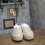 Toms Valencia Platform Espadrille Woven Jute Slip-On Flats Champagne Gold 5.5M