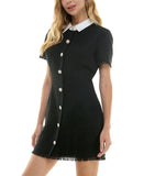 City Studios Juniors Short-Sleeve Boucle Shirt Dress Black / Ivory 5/6