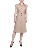 Ny Collection Petite Sleeveless Button Front Linen Dress Plaza Taupe Brown PS