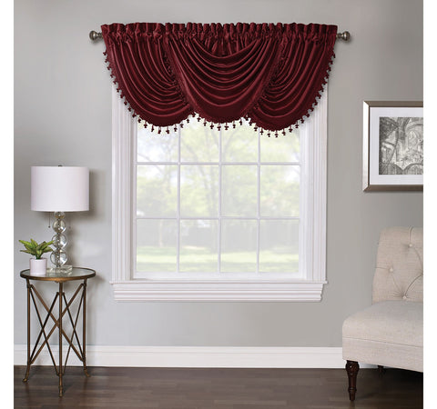 Regal Home Regency Rod Pocket Waterfall Valance Curtain Burgundy Red 38x58