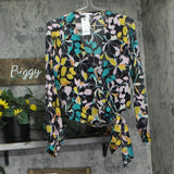 Bar III Printed Tie-Waist Wrap Blouse 100143295 Miami Bloom Black Multi M