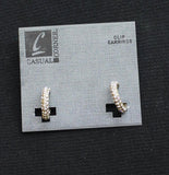 Casual Corner Womens Fashion Clip On Rhinestone Hoop Earrings Gold Yellow .75"