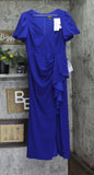 XSCAPE Womens Petite Puff-Sleeve Ruffled Gown Dress Eleni Marine Blue 12P