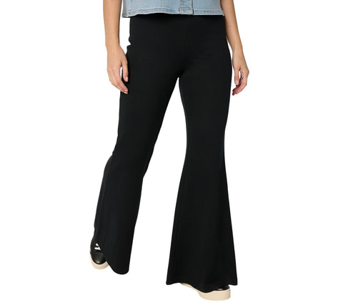 Peace Love World Womens Petite Brushed Knit Pull-On Flare Pants Black PXL