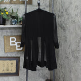 R&M Richards Womens Mesh Knit Long Sleeve Open Front Jacket Black 4