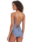 Bar III Womens on the Prowl V-Wire One-Piece Swimsuit Navy Blue Multi L