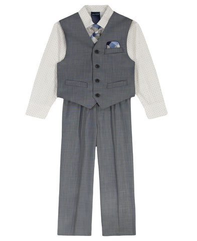 Nautica Sharkskin Vest Shirt Tie and Pants 4-Piece Suit Set Gray Blue Multi 5