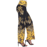 White Mark Lounge Printed High Waist Stretch Palazzo Pants Black / Gold M