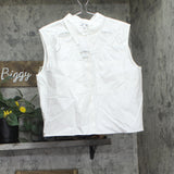 DKNY Womens Cotton Sleeveless Ladder-Trim Blouse Button Up Crochet White XL