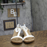Style & Co. Mulan Wedge Slip On Open Toe Textured Elastic Sandals White 6.5M