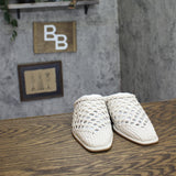 Steve Madden Dessa Woven Open Back Block Heel Mules DESS04S1 Bone Off White 5.5M