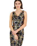 Kensie Sequinned Cowlneck Sleeveless Cocktail Dress Black / Gold Multi 2