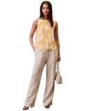 Calvin Klein Printed Chiffon Sleeveless Blouse Lemon Amber Yellow Multi XS