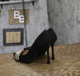 INC International Concepts Embellished Stiletto Heels Black Microsuede 6.5M