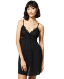 INC International Concepts Lace Bodice Chiffon Short Chemise Nightgown Black S