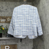 Kasper Womens Tweed Open Front Blazer Jacket California Sky Blue Multi 12