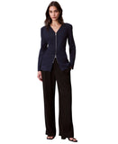 Calvin Klein Womens Stretch Crepe Zip Front Jacket 44C442G Dark Sapphire Blue L