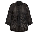 City Chic Womens Trendy Plus Size Twist Pacifica Button Up Shirt Black Multi 20W