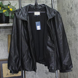 Universal Thread Faux Leather Gathered Waist Full Zip Bomber Jacket Black 3X