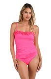 La Blanca Island Goddess Ruffled Bandeau Tankini Swimsuit Top Bright Pink 12