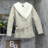 Wild Fable Shawl Collar Faux Shearling Button Down Sash Tie Coat Tan Brown 2XS