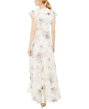 Calvin Klein Womens Printed Lined Chiffon Gown Dress Pink White Multi 12