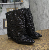 A New Day Womens Abba Sequin Foldover Tall Boots 91636693 Black 7.5M