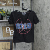 Control Womens Distressed V-Neck Rush 2112 Band T-Shirt Tee Black M