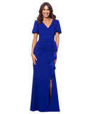 XSCAPE Womens Petite Puff-Sleeve Ruffled Gown Dress Eleni Marine Blue 12P