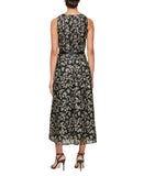 Alex Evenings Embroidered Full Skirt Tie Belt Midi Dress Black / Gold 14