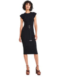 Vince Camuto Womens Textured-Knit Cap-Sleeve Midi Dress Black L